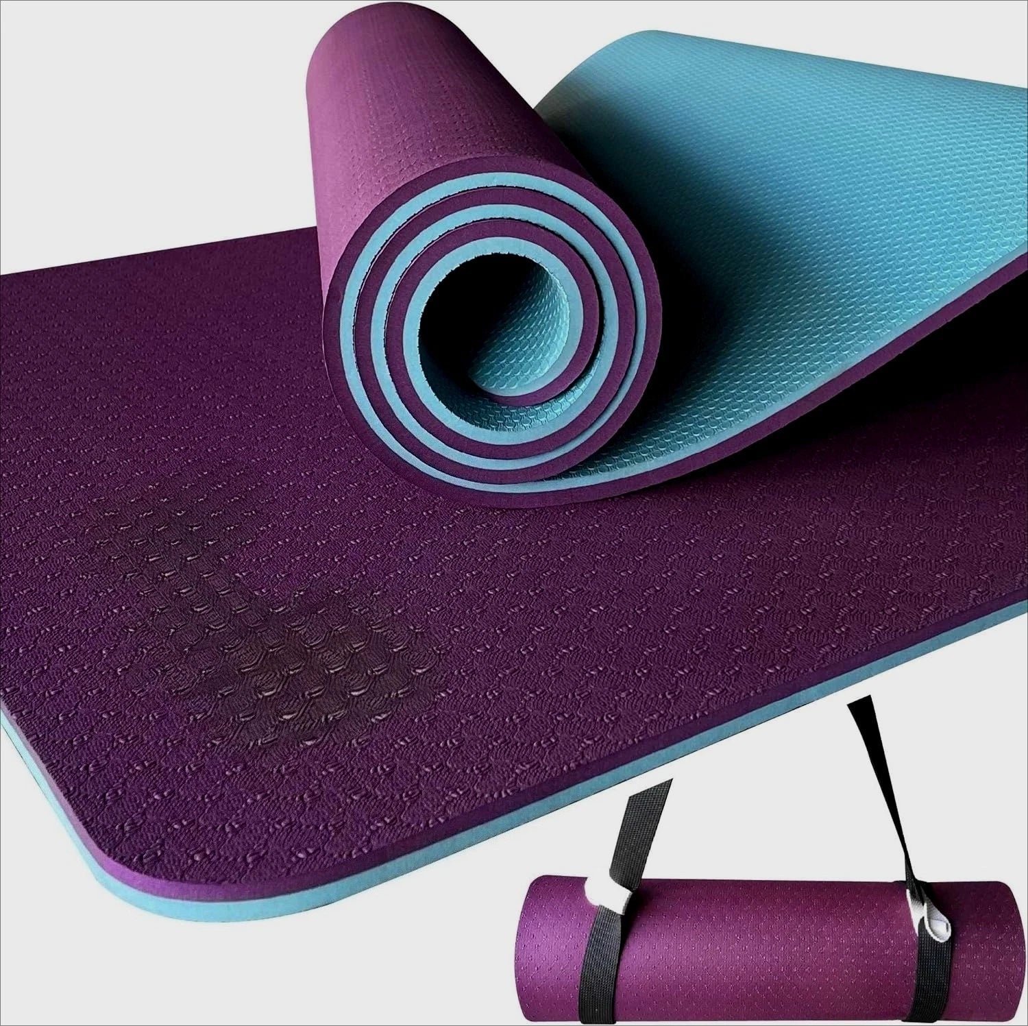 Extra Thick Exercise Yoga Mat with Strap - 2/5 Inch (10MM), Non-Slip Workout Mat