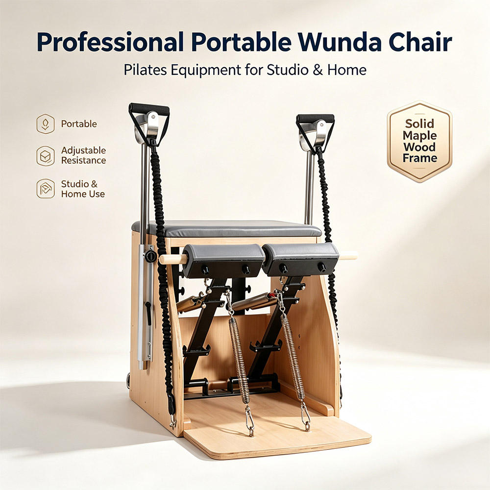 Portable Wunda Chair Pilates Equipment Solid Maple Wood Frame Compact Fitness Chair for Home & Professional Studio